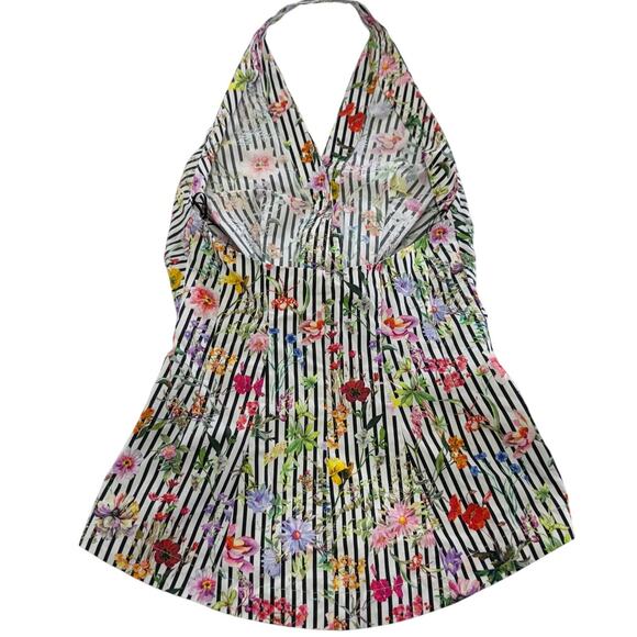 Zara Top Womens X Small Black White Stripe Floral Halter Knotted Open Back - Picture 3 of 8